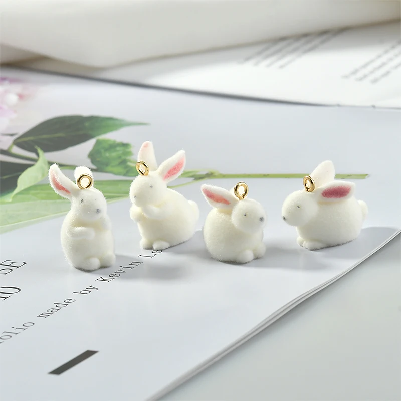 Minimum order 20pcs/lot Cute rabbit shape Flocking decoration resin charms diy jewelry earring/garment accessory