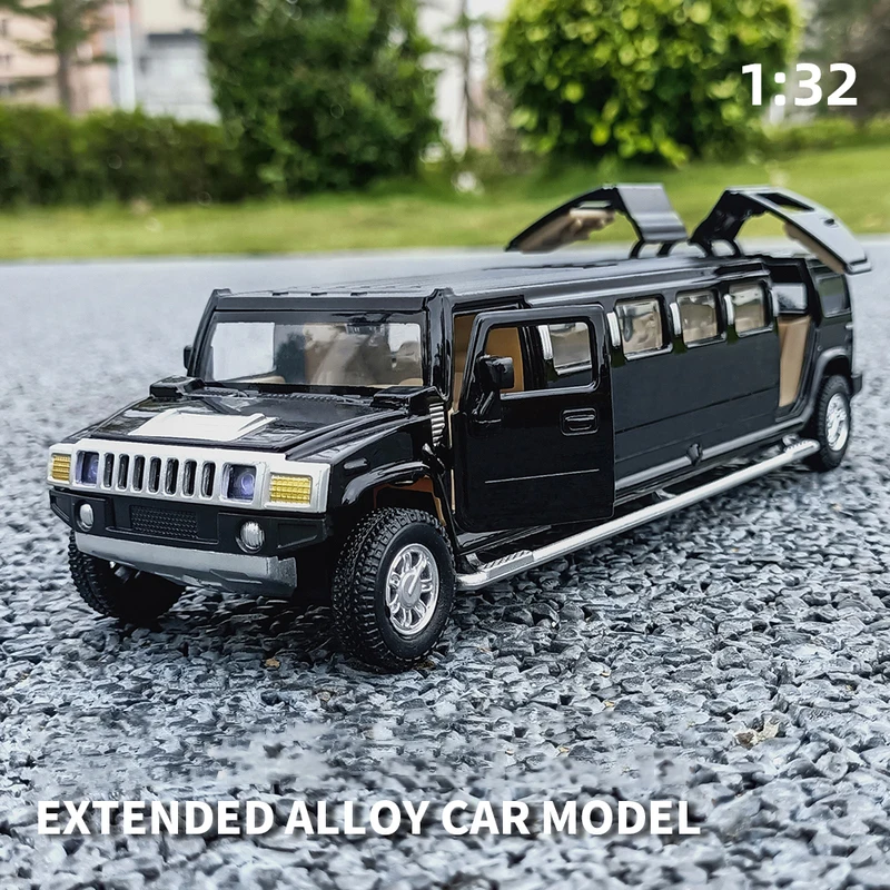 1:32 Alloy Hummer H2 Lengthen Limousine Metal Diecast Car Model Sound and Light Pull Back Kids Toy Vehicles gift