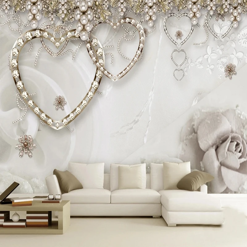 Custom Mural Wallpaper Modern Simple Luxury Heart-shaped Jewelry Background Wall Home Decor Mural Papel De Parede 3D Wallpapers