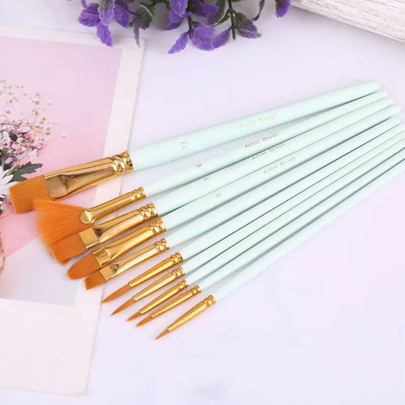 페인트 브러시 세트 나일론 헤어 페인팅 브러시 오일 아크릴 수채화 펜, 전문 미술 용품, 10 개