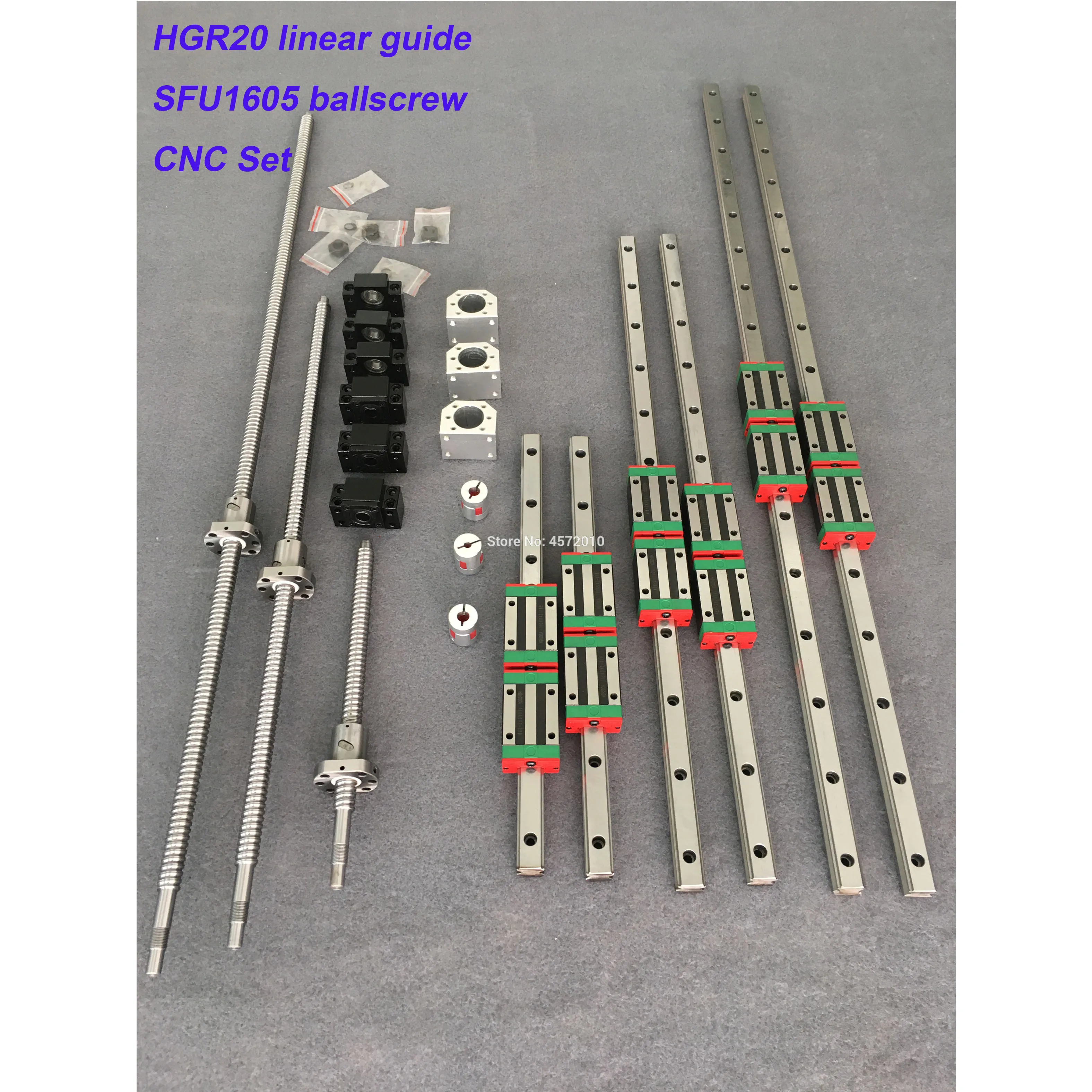 HGR20 cnc set Square Linear guide sets 12pcs HGH20CA +SFU605/1610 1605 ball screw+BK BF12 housing Coupling for Spindle motor kit