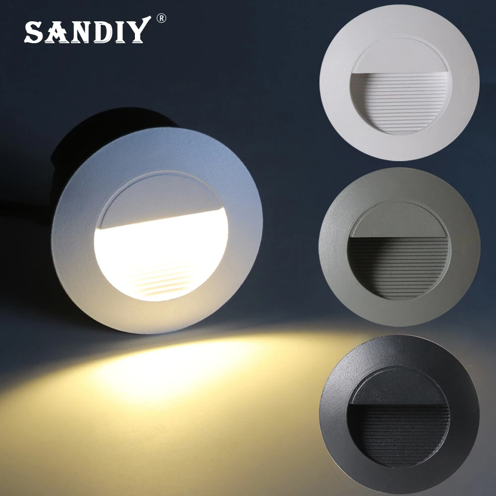 SANDIY Outdoor Led Stair Light Round Wall Lamp Waterproof IP65 Nightlights Exterior Yard Lighting for Steps Ladder Balcony 3W