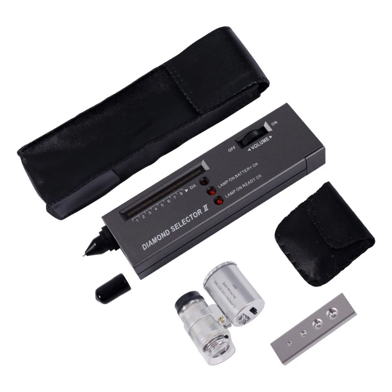 2-in 1 Portable Diamond Tester Pen with 60X LED Lighted Loupe Microscope Magnifying Glasses Kit Combo Jeweler Tool Kit