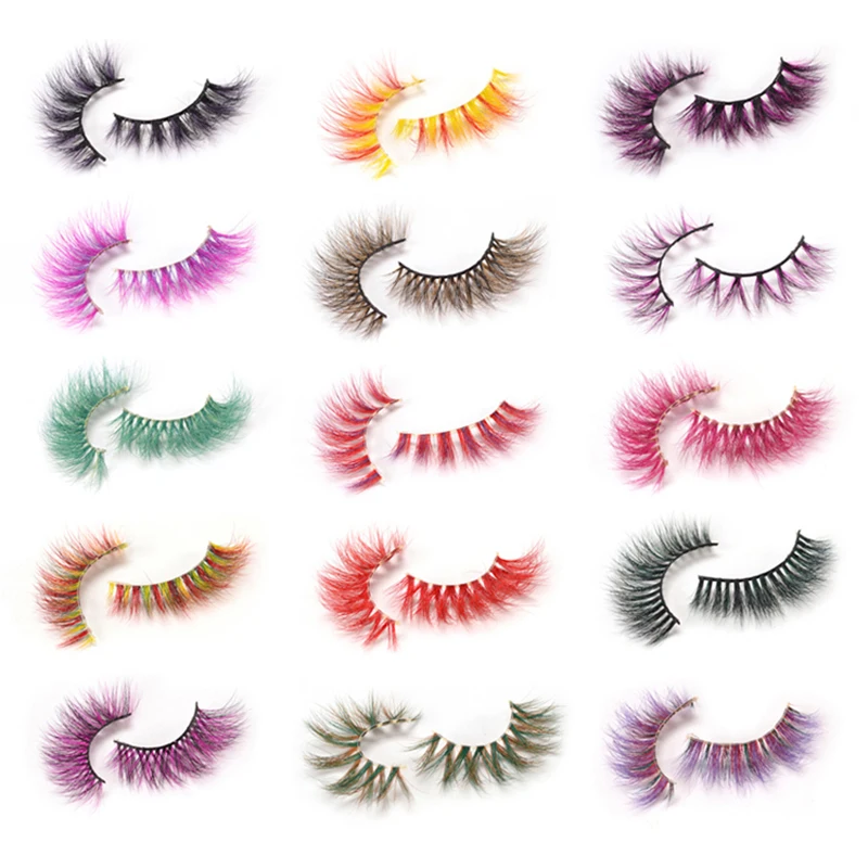 3D 5D Real Mink Strip Fake Colored Eyelashes Pink Green Purple Red Faux Lashes Colorful Rainbow Lashes for Cosplay Halloween