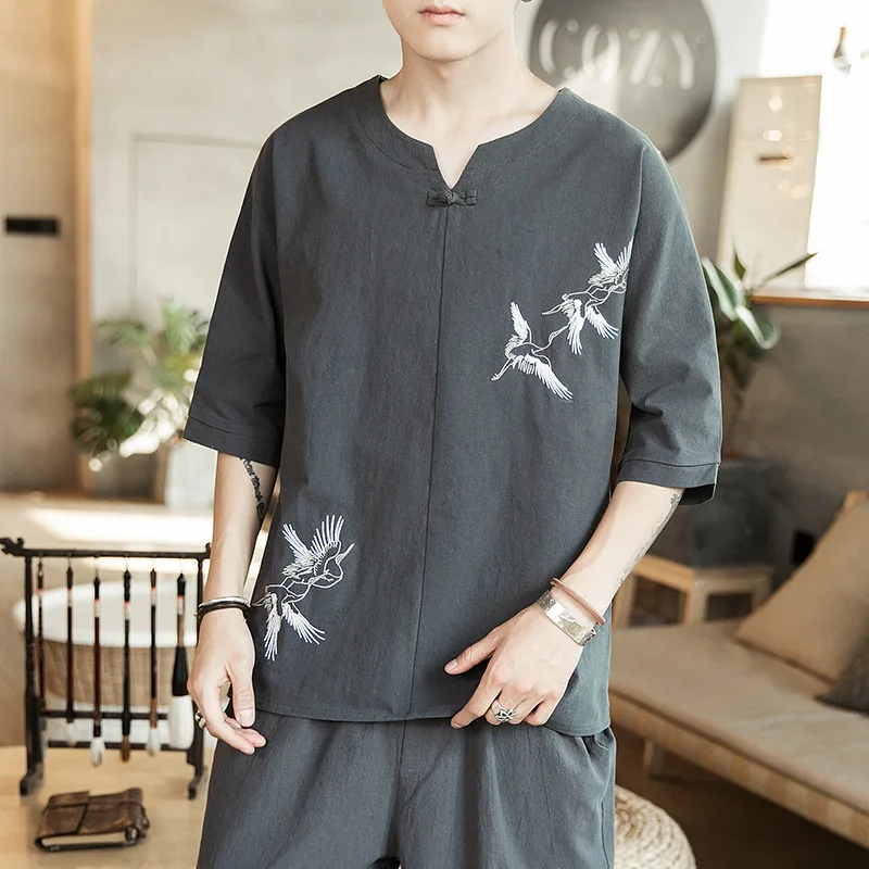 Japanese Men Cardigan Kimono Traditional Japanese Samurai Clothing Streetwear Yukata Male Shirt Haori Mens Kimono Shirt Flax Top