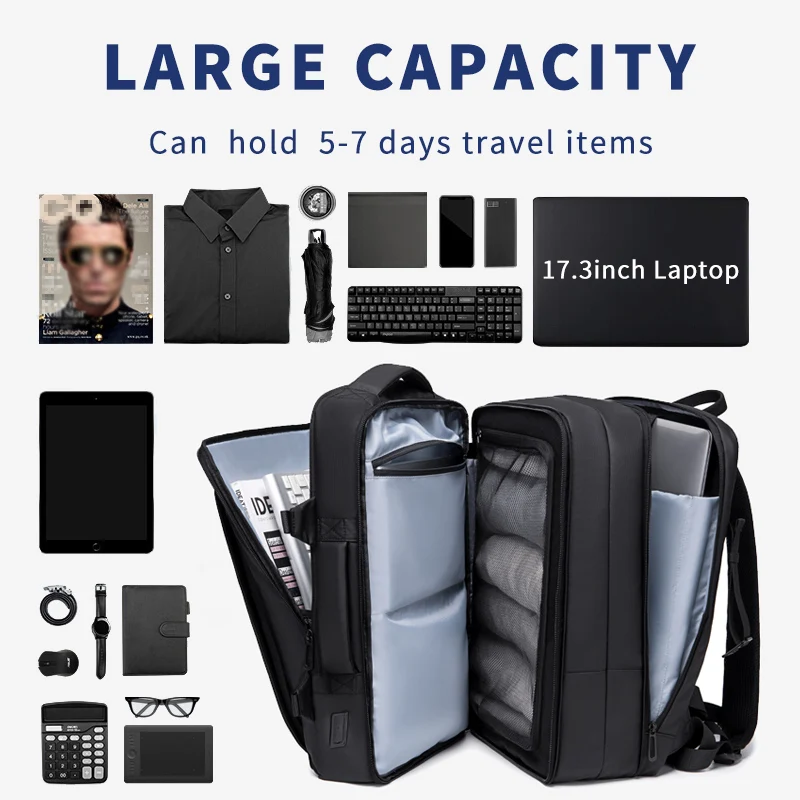 Imagem -04 - Innn Expansível Mochila Laptop para Homens Impermeável Anti Roubo Grande Capacidade Viagem Bolsa de Negócios 17 39l