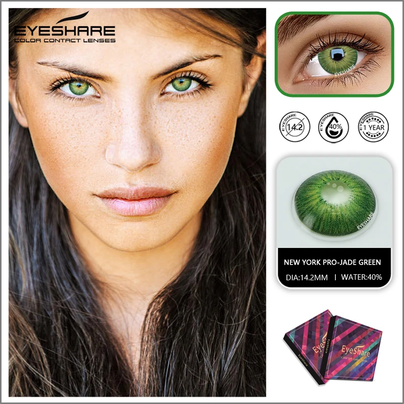 EYESHARE 1Pair Contact Lenses New York PRO Series Cosmetic Contact Lens Yearly Use Colored Lenses Eye Color Beauty Makeup