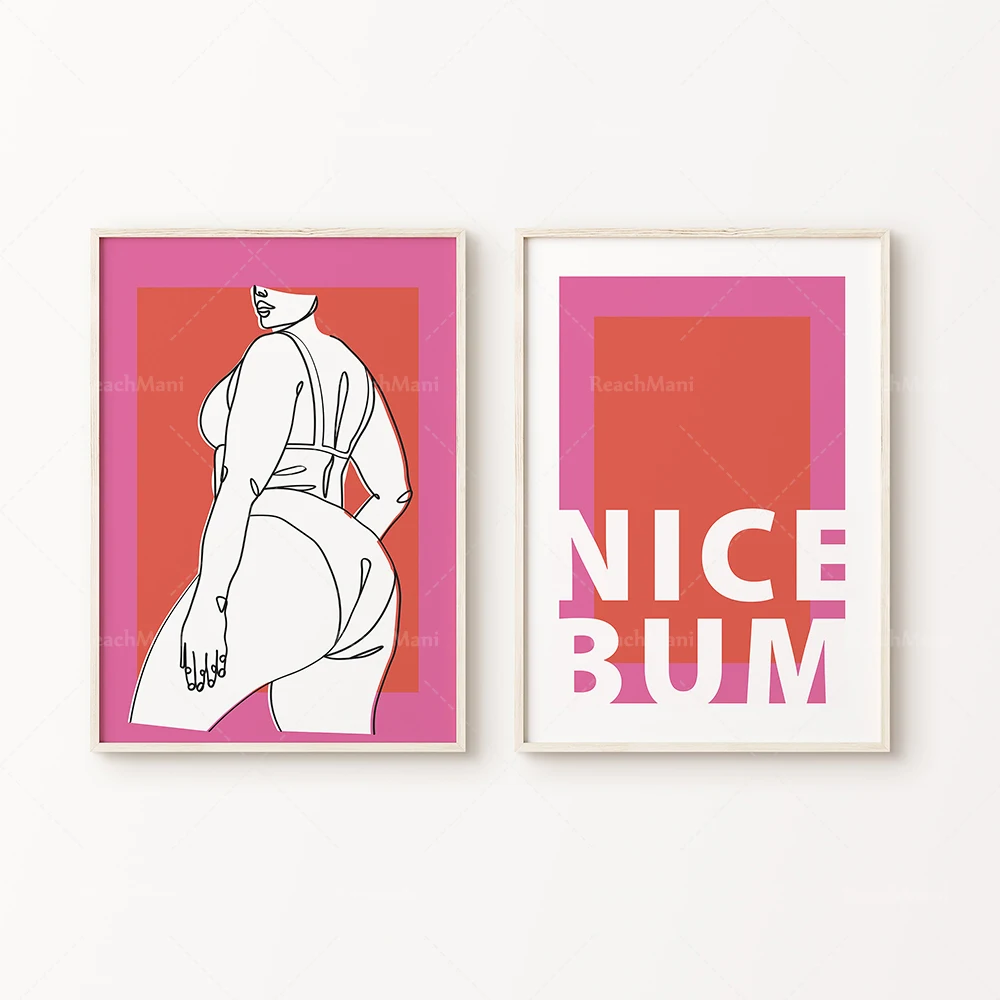 Curvy femme art imprimable, Body positive art, Nice Bum Print, Figure art féminin, Affiche fille nue, Modern Pink / Red Bathroom