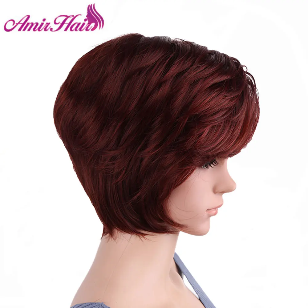 Short Wig Side Bang Bob Red Synthetic Wigs black Soft Layered Hair Wig Short Pixie Cut Wigs for Women Natural Wigs Cosplay