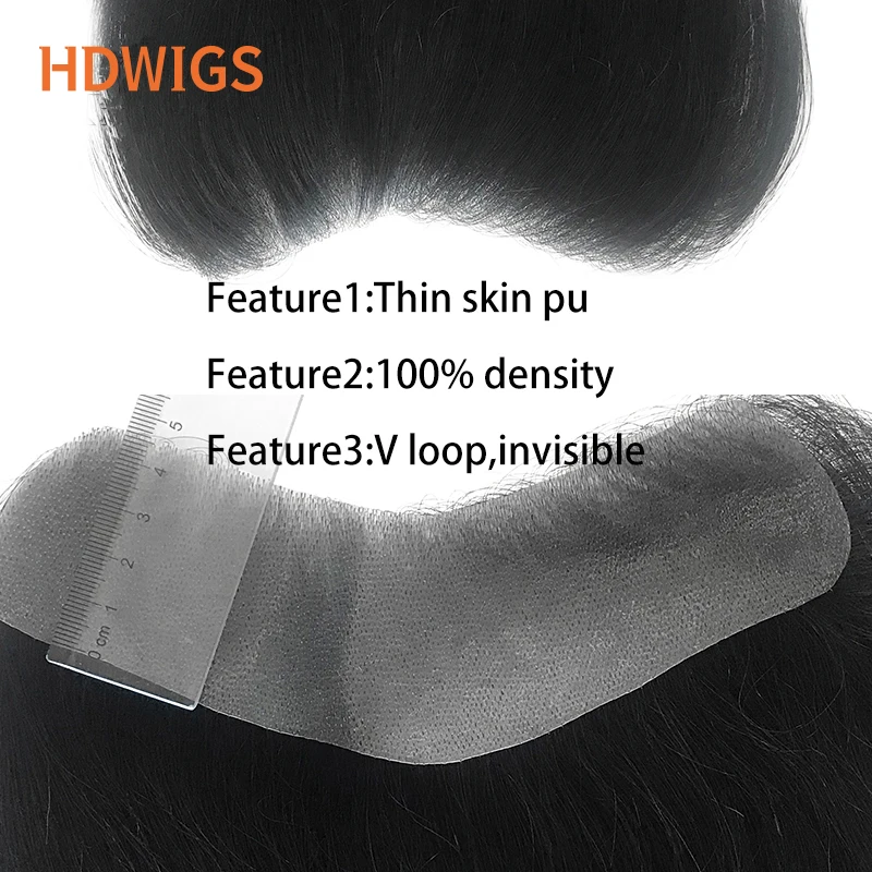 วิกผมทรงตรงสำหรับผู้ชายระบบเส้นผมมนุษย์ hdwigs แบบ100% PU 0.05-0.14cm vloop vman วิกผมเส้นผมมนุษย์ธรรมชาติ