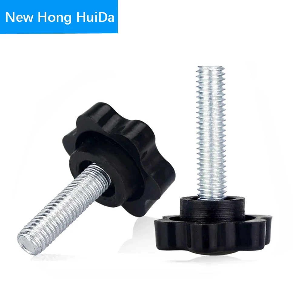 Parafuso de mão m4 m5 m6 m8 m10 m12, parafuso com aperto em forma de estrela, parafuso com botão de baquelite, equipamento industrial, aço e plástico