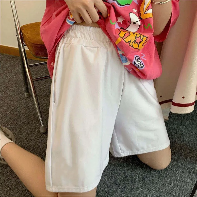 Y2k Summer Black Short Women Fashion Ladies Elastic Waist Short Pant High Waist Streetwear Wide-leg Oversize Simple Unisex Short