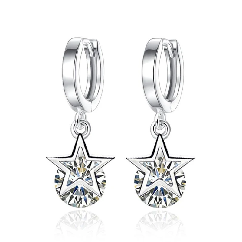 Simple Luxury Fashion 925 stamp silver color Sparkling Zirconia Star Drop Earrings For Women brincos pendientes de prata S-E281