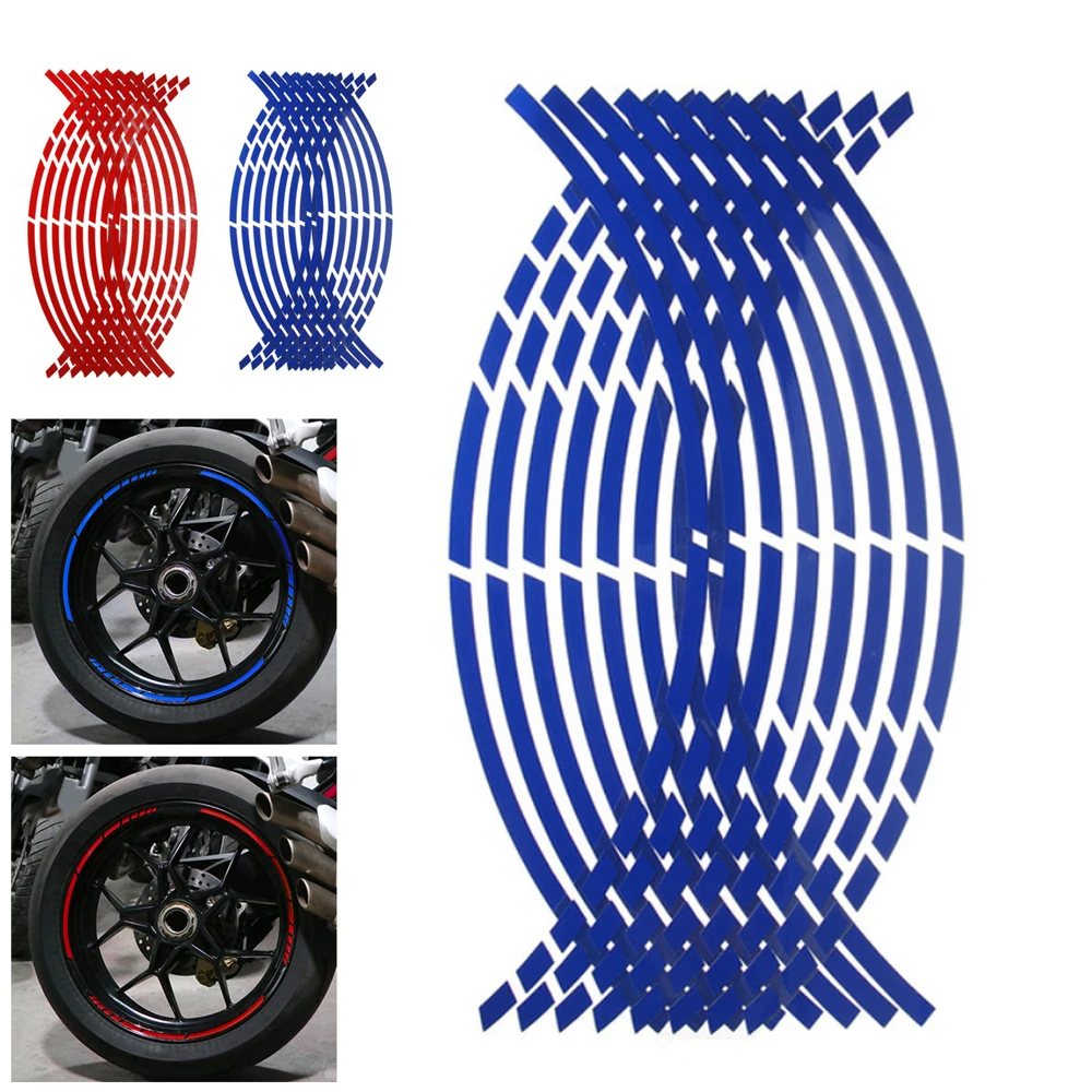 Red/Blue Motorcycle Bike Car Wheel Tire Stickers Reflective Rim Stripe Tape Auto Decals for 17\'\'-19\'\' Wheel Rim Car Accessories