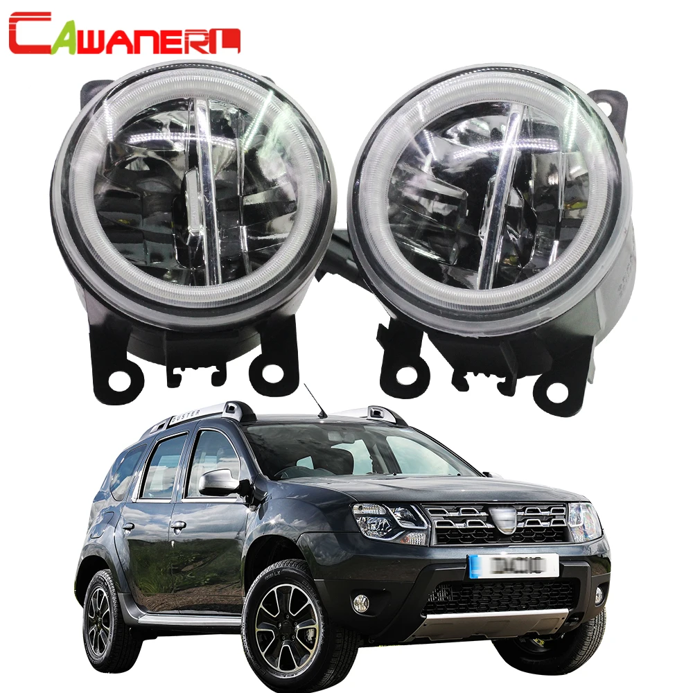 Cawanerl For Dacia Duster Closed Off-Road Vehicle 2010-2015 Car Accessories 4000LM LED Bulb Fog Light + Angel Eye DRL 2 Pieces