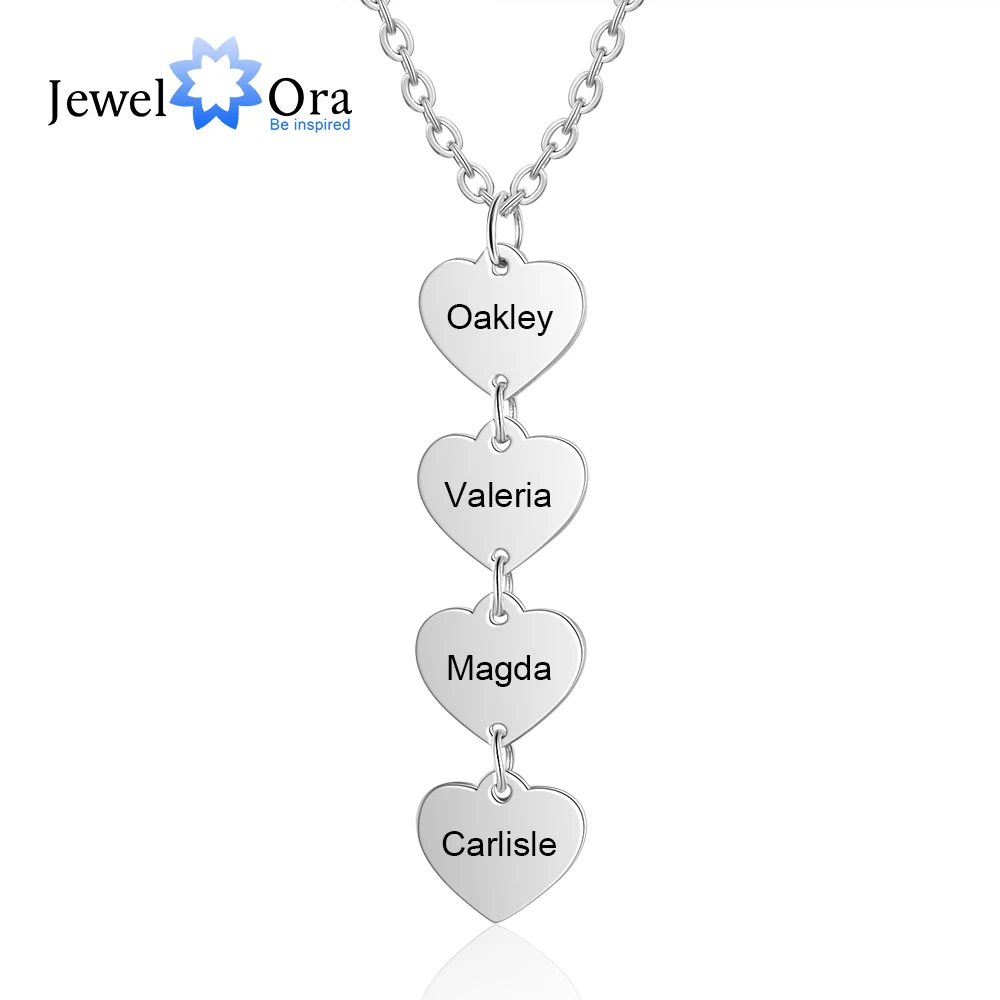 JewelOra Personalized Engraving Name Vertical Heart Necklace Customized Pendant Necklaces for Women Christmas Gifts for Mother