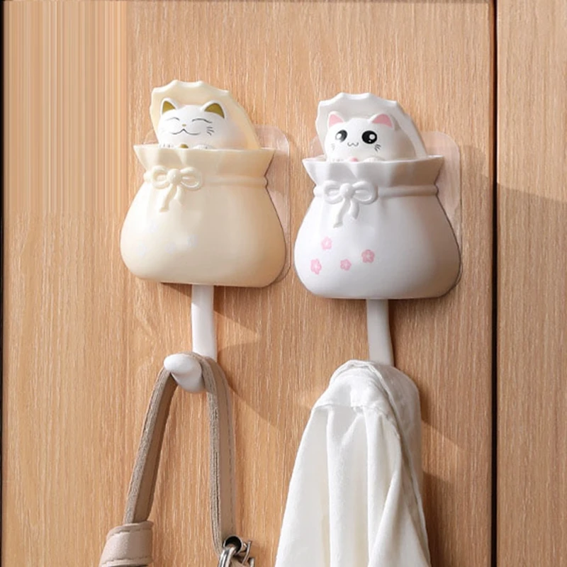 

Cute Cat Hook Wall Key Hooks Removable Refrigerator Kitchen Strong Seamless Sticky Hook Household Creative Decorative Hooks