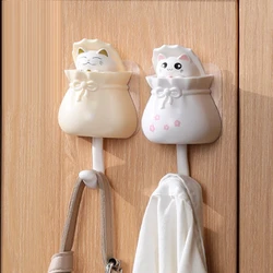 Cute Cat Hook Wall Key Hooks Removable Refrigerator Kitchen Strong Seamless Sticky Hook Household Creative Decorative Hooks