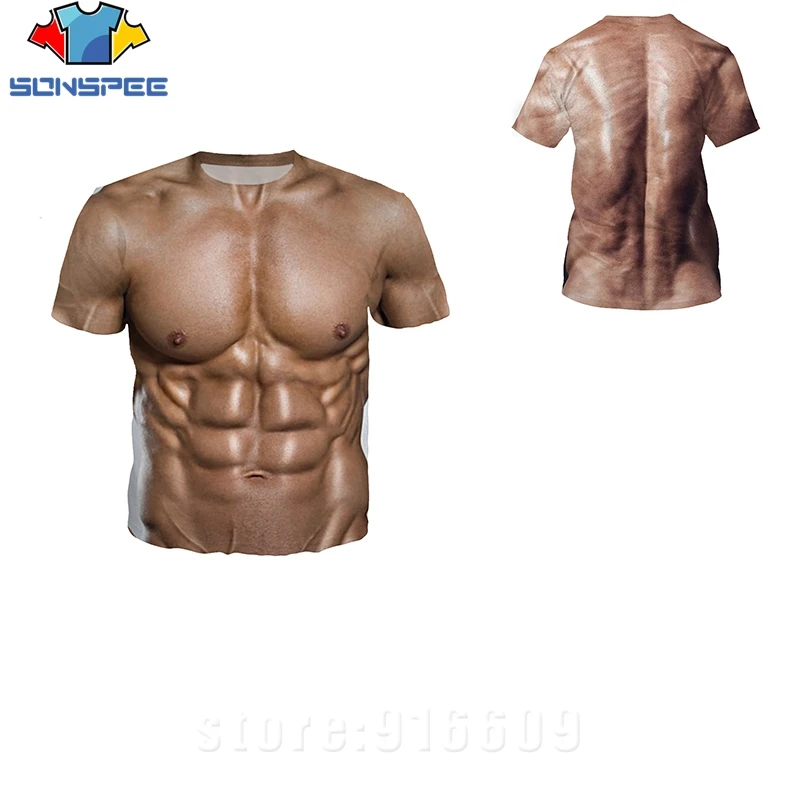 Anime 3D Printed T shirts Women's T-shirts Animal Naked Hairy Men Nude Skin Chest Muscle Tee Shirts Harajuku Fake Muscle Tops