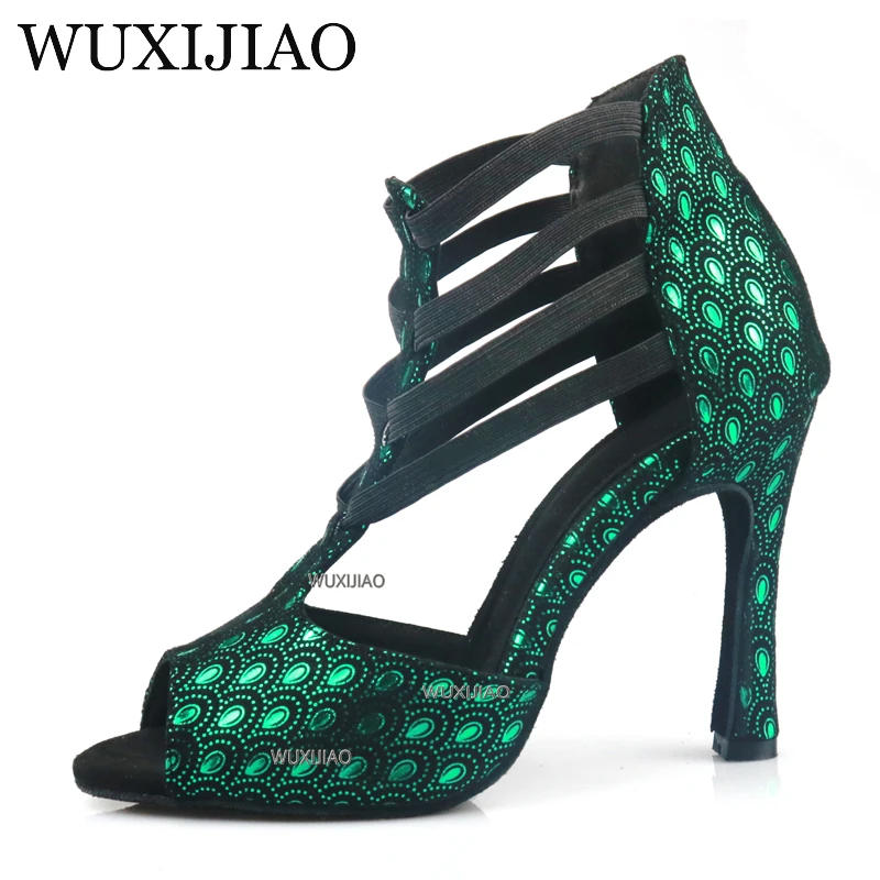 WUXIJIAO Shining Latin Dance Shoes Women Salas Ballroom Dance Shoes Pearl High Heel 9cm Waltz Software Shoes Selling Hot