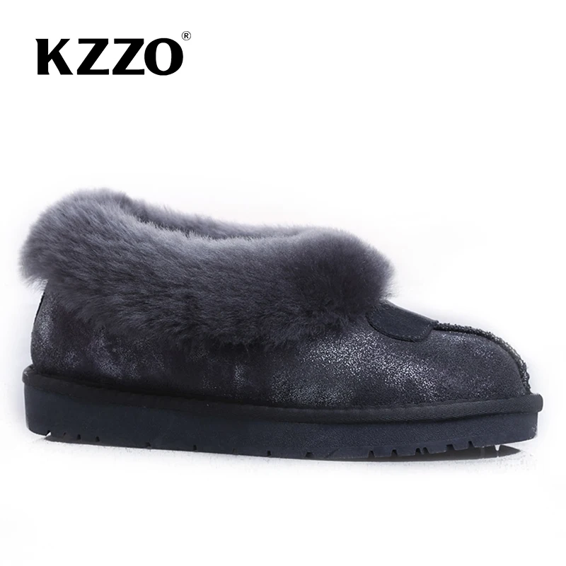 KZZO New Arrive Australia Sheepskin Women Snow Boots Shearling Wool Fur Lined Winter Warm Shoes Ankle Flat Boots Non-slip Sole