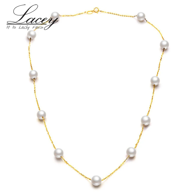 Real 18K Gold Chain Necklace Round Pearl Gypsophila Necklace For Women,Freshwater Pearl Choker Necklace Wedding Jewelry