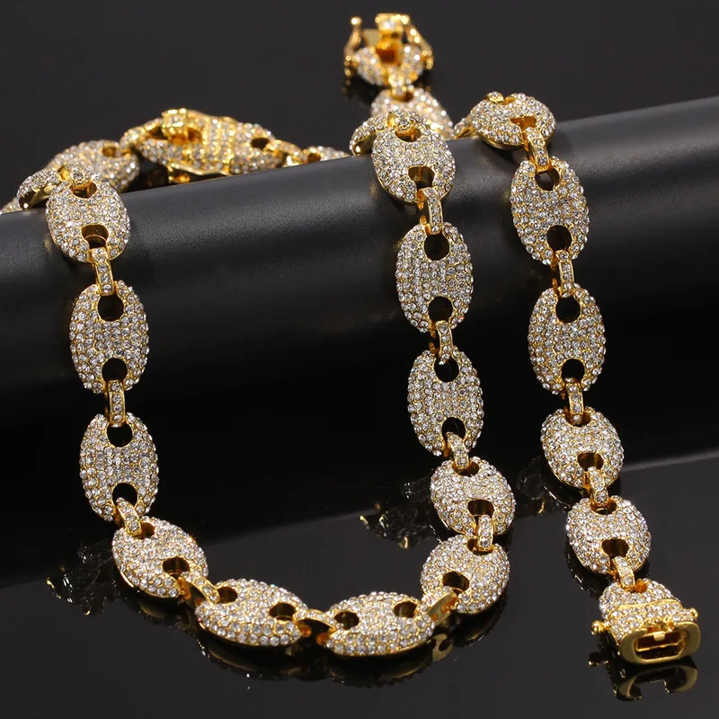 

Iced Out Bling Rhinestone Link Chain Necklace Men's Hip Hop Necklaces Bracelets Set for Men jewelry