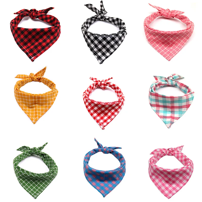 Wholesale Cat Dog Triangular Bandage Scarf Bib Classic Plaid Pet Bandanas for Small Large Dogs Accessories Mascotas Supplies