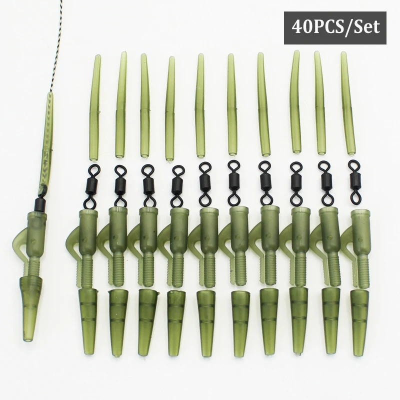 40PCS/Set Carp Fishing Safety Lead Clip Rig Tail Rubber Cone Anti Tangle Sleeve Rolling Swivels Carp Rigs Making Accessories Kit