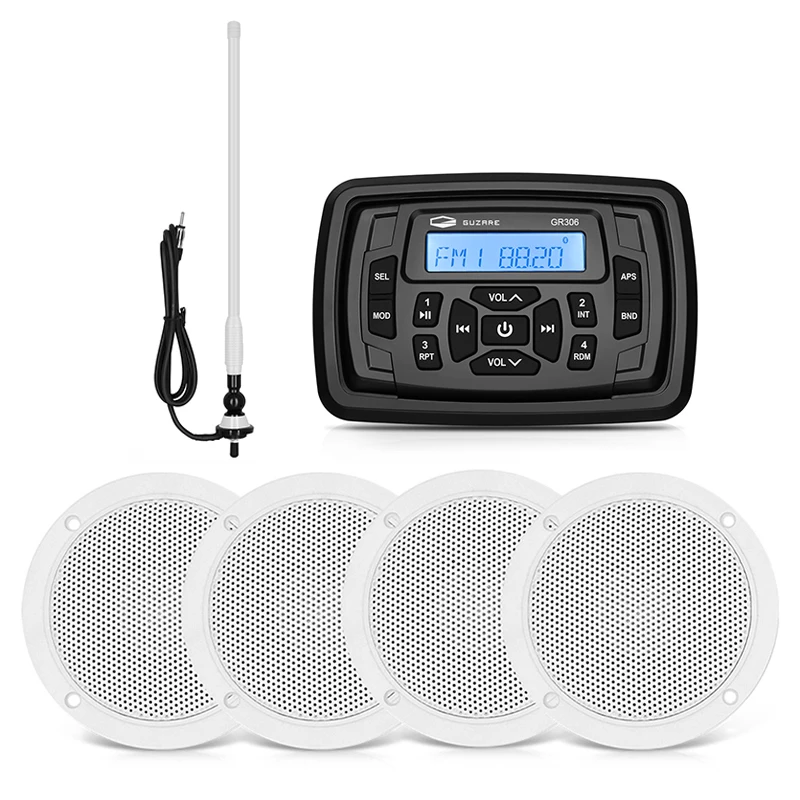 

Marine Waterproof Radio Audio Stereo Boat Bluetooth Receiver FM AM Car MP3 Player+2Pairs 4 inch Marine Speakers+AM FM Antenna