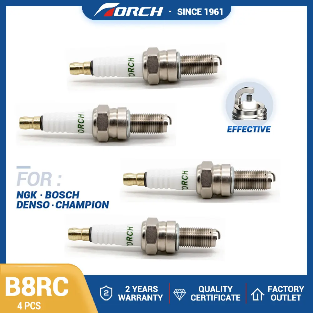 4PCS Bujías Antorcha B8RC Reemplazar para Velas CR8E CR8EB C8E Denso U24ESR-N U24ES-N SUZUKI 09482-00456 YAMAHA 90793-20033