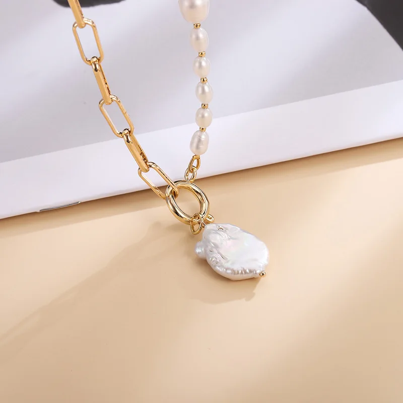 Hongye Retro Irregularity Natural Pearls Geometric Necklace Pendant For Women Party Fashion Delicate Jewelry Gift 2021