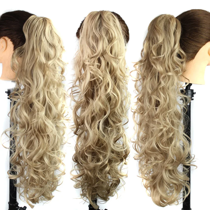 Extensions de Cheveux Synthétiques Longs Ondulés pour Femme, Fibre Haute Température, Pince à Griffe, Queue de Cheval, Tressage de Luxe, 76cm, 210g