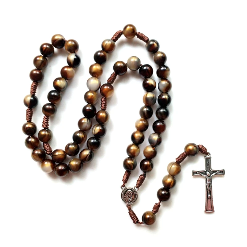 Vintage Rosary Catholic Prayer Beads Necklace Christ Jesus Cross Pendant Necklace Beaded Religious Jewelry