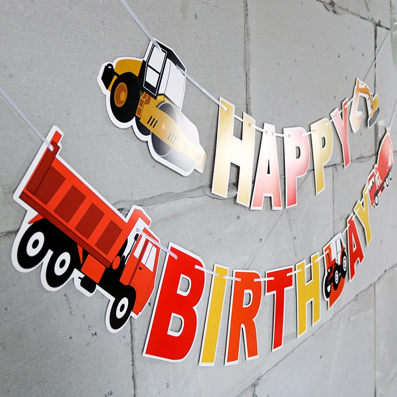 Banner di buon compleanno Farm tema trattore Cupcake Toppers veicolo da costruzione ghirlanda festa di compleanno decorazione Banner per feste