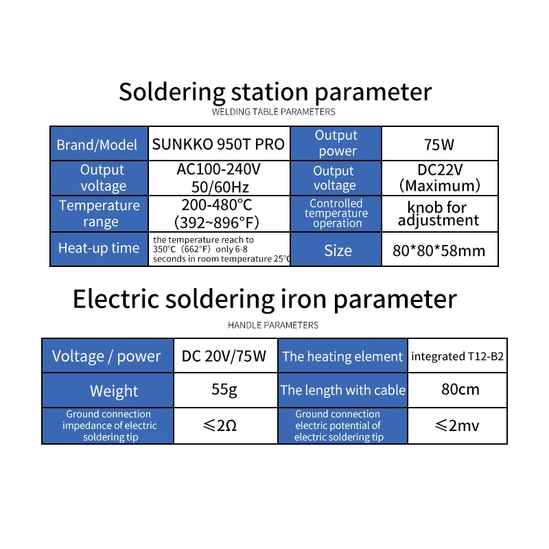 SUNKKO 950T Pro Stazione di saldatura portatile T12 75W Antistatico Temperatura costante Strumento di saldatura regolabile Stazioni di ferro per