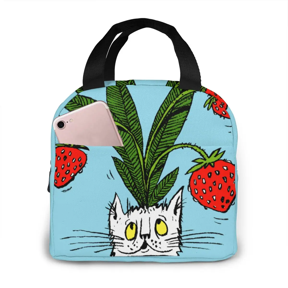 

NOISYDESIGNS Cartoon Cats Strawberry Print Lunch Bag For Women Kids Children Thermal Insulated Lunch Box Tote Milk Bottle Bags