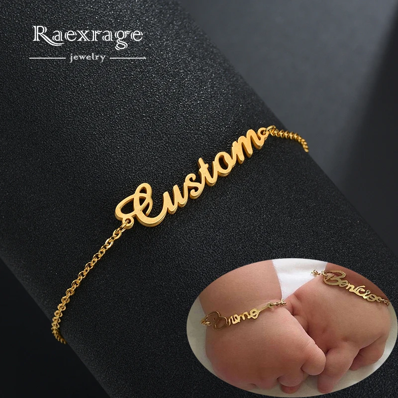 

Raexrage Baby Custom Name Bracelet Stainless Steel Nameplate Letter Link Chain Bracelet Women Girls Gifts