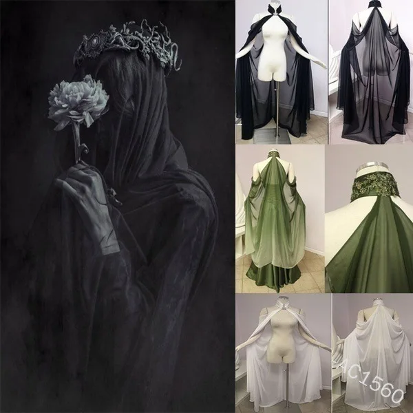 Unisex สุดเท่ห์เสื้อคลุม Hooded Cloak Coat Wicca Robe Medieval Cape Shawl ฮาโลวีนปาร์ตี้แม่มด Cosplay เครื่องแต่งกายผู้หญิง