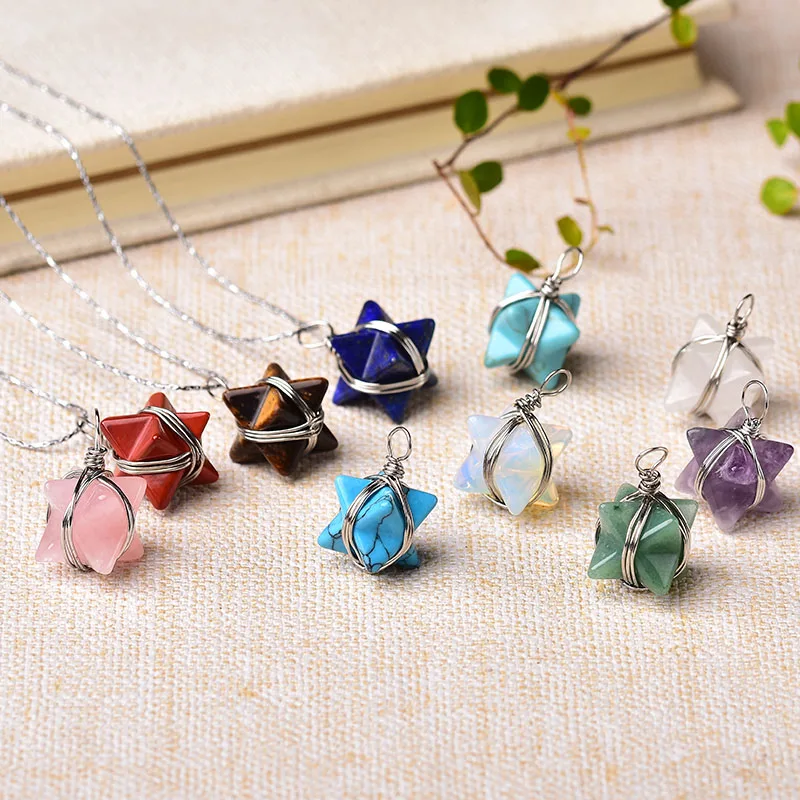 1PC Natural Crystal Quartz Merkaba Pendant Stone Pendulum Necklace For Men Women Jewelry Reiki Amulet Mineral Ornaments Gift