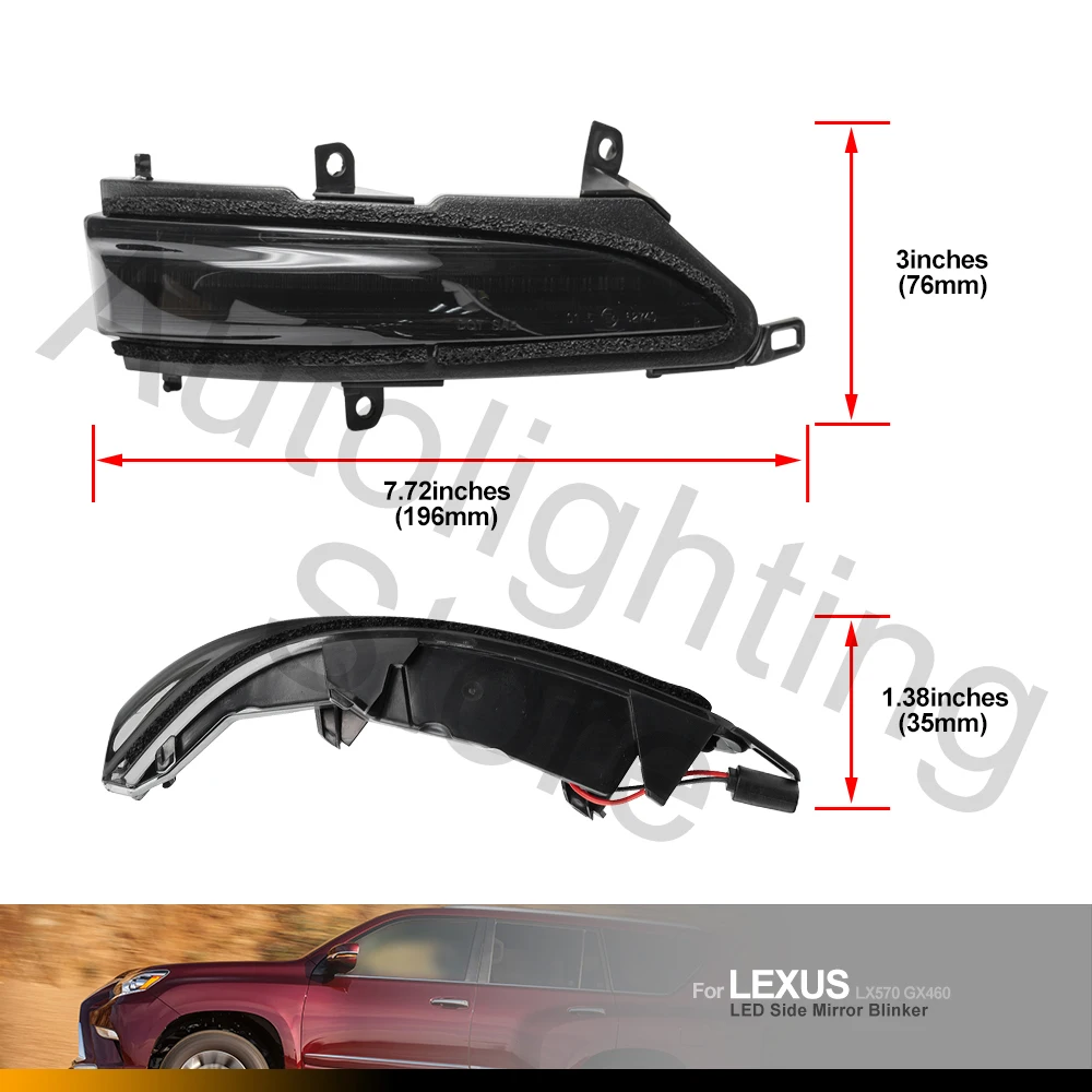 2X For Lexus LX570 GX460  LX450D 2013 2014 2015 2016 2017-2021 Turn Signal Lights Dynamic Side Mirror Indicator Lamps Rearview