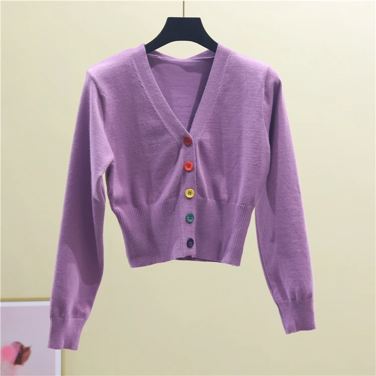 Women's Knitted Sweaters Autumn Spring Short Cardigans Single Breasted V-Neck Casual Short Jacket Female Solid Jackets Jumpers