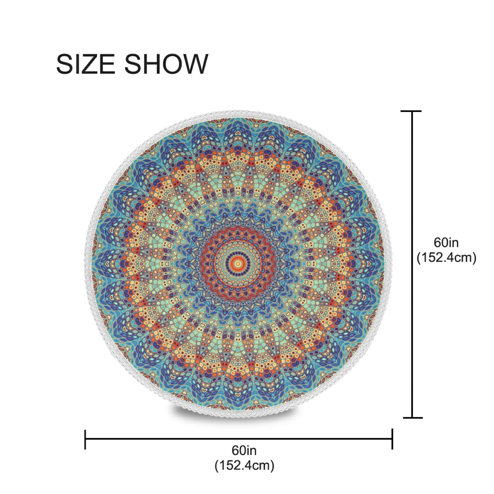 Round Tablecloth Bohemia Mandala Pattern Washable Polyester Circular Table Cover For Kitchen Dining Party Tabletop Decor 60 Inch