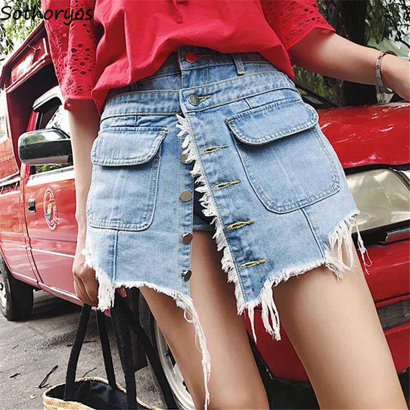 Shorts Women High Waist Minimalist Soft Retro Single Breasted Korean Style Irregular Womens Leisure Solid Students Elegant Daily