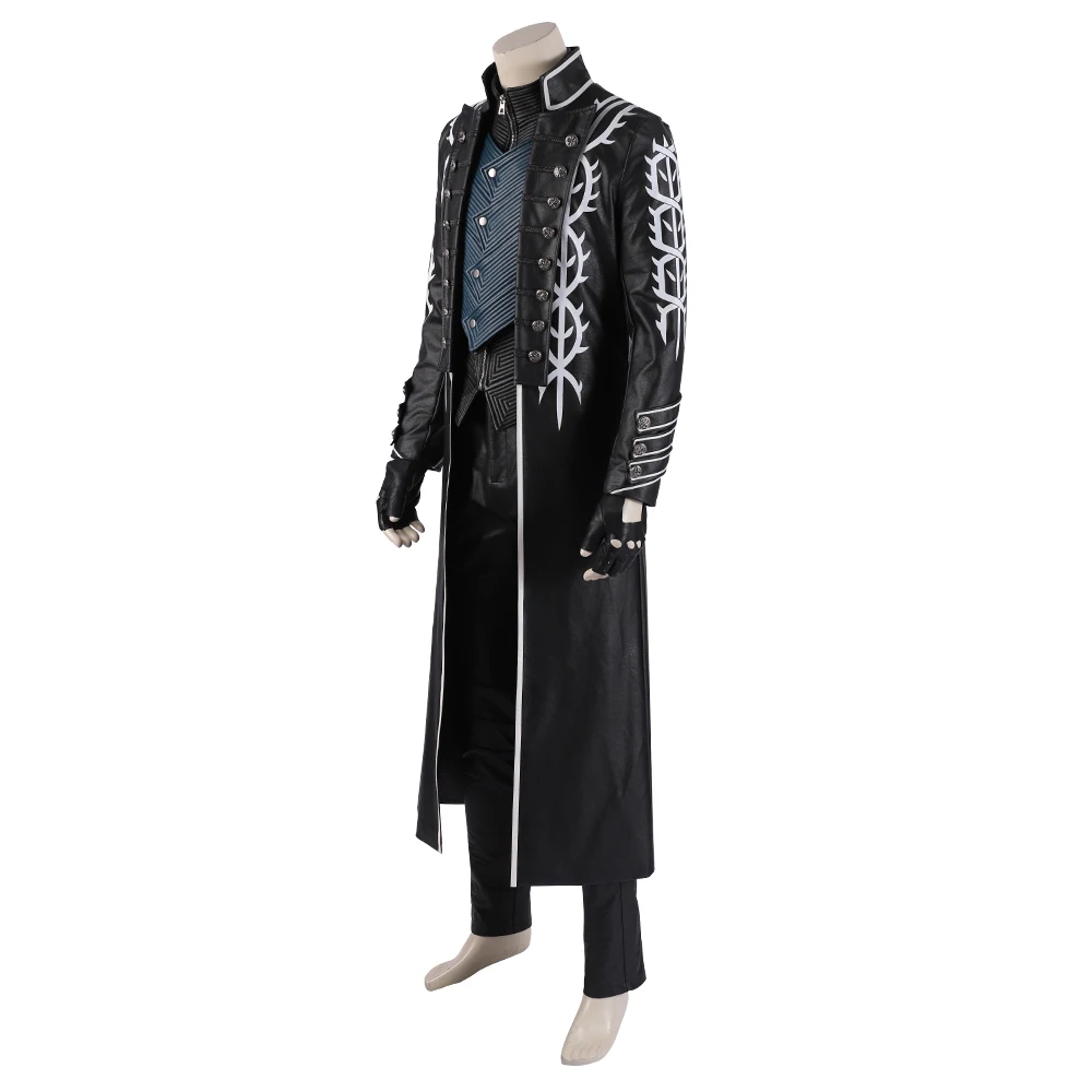 DMC 5 Game Vergil Cosplay Vest Men Jackets Halloween Costume for Kids Adult Anime Faux Leather Coat