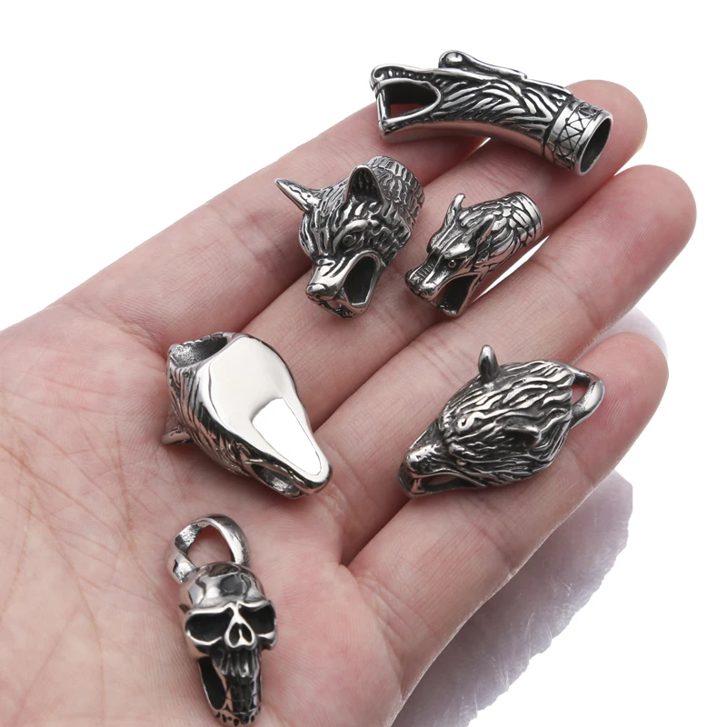 1Pc Stainless Steel Viking Wolf Dragon Head End Beads Hook Claps Connector Diy For Punk Leather Bracelet Choker Jewelry Making