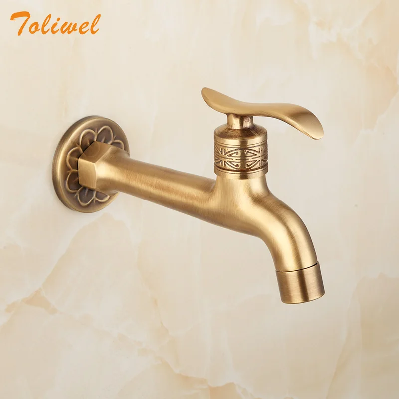 Antique Brass Wall Mount Garden Hose Laundry Mop Sink Washing Machine Faucets Tap Outdoor Cold Water Spigot