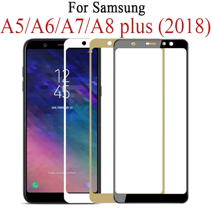 9D Full Protective Glass on For Samsung Galaxy J4 J6 A6 A8 Plus A5 A7 J7 J8 2018 Glas Tremp A750 A730F Samsun Sumsung Galaxy