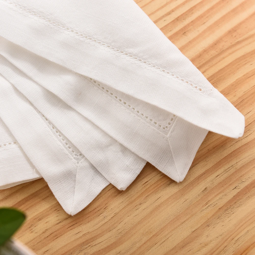 12 Stück Tischservietten für Hochzeit, Party, Abendessen, weiße Stoffservietten für Restaurant und Zuhause, Baumwoll-Leinen-Taschentücher in 4 Größen – Detail 6
