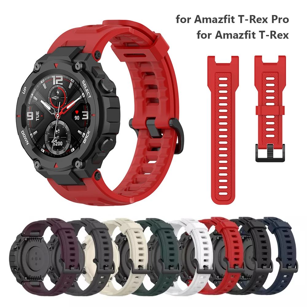 เปลี่ยนสีแดงสำหรับ Huami Amazfit T-Rex / T-Rex Pro สายนาฬิกาซิลิโคนสร้อยข้อมือ Correa สายรัดข้อมืออุปกรณ์เสริม T Rex